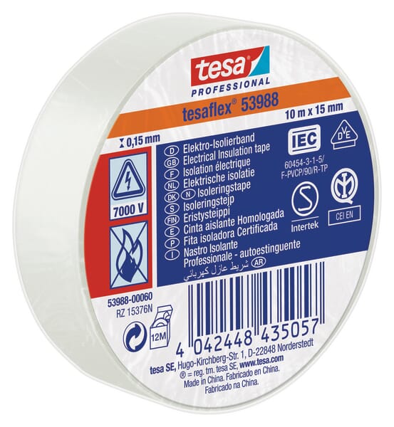 Bandă izolatoare electrică PVC moale alb 10mx15mm TesaFLEX®