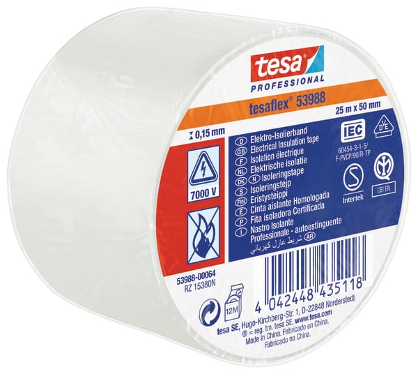 Bandă izolatoare electrică PVC moale alb 25mx50mm TesaFLEX®