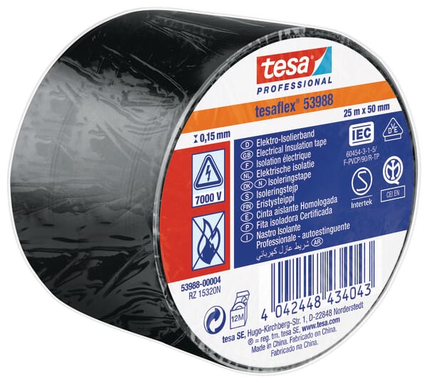 Bandă izolatoare electrică PVC moale negru 25mx50mm TesaFLEX®