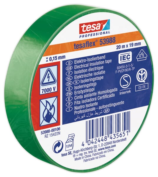 Bandă izolatoare electrică PVC moale verde 20mx19mm TesaFLEX®