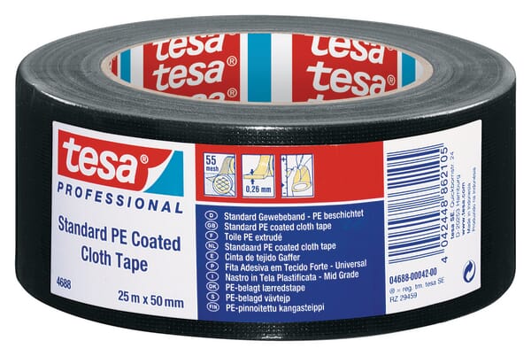 Bandă textilă cu polietilenă Standard negru 25mx50mm TesaBAND®