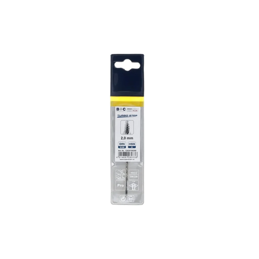 [AMAT2-56201] Burghiu 2,0 mm HSS-DIN 338-G TURBO STEP 12020700200