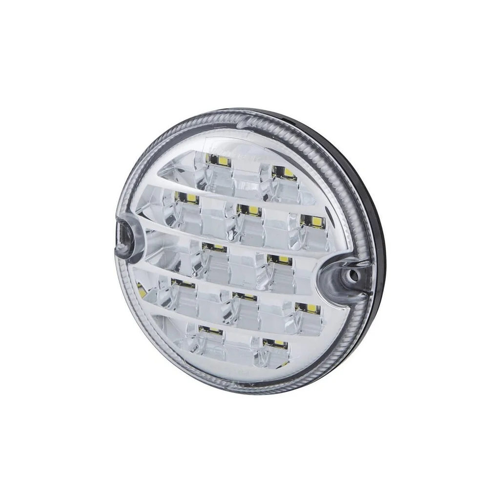 [AMAT2-100227] Lumină de mers înapoi LED, rotundă, 10/30V, transparentă, fixare cu șurub, diametru 95mm, 17 LED-uri, Hella 2ZR357028041