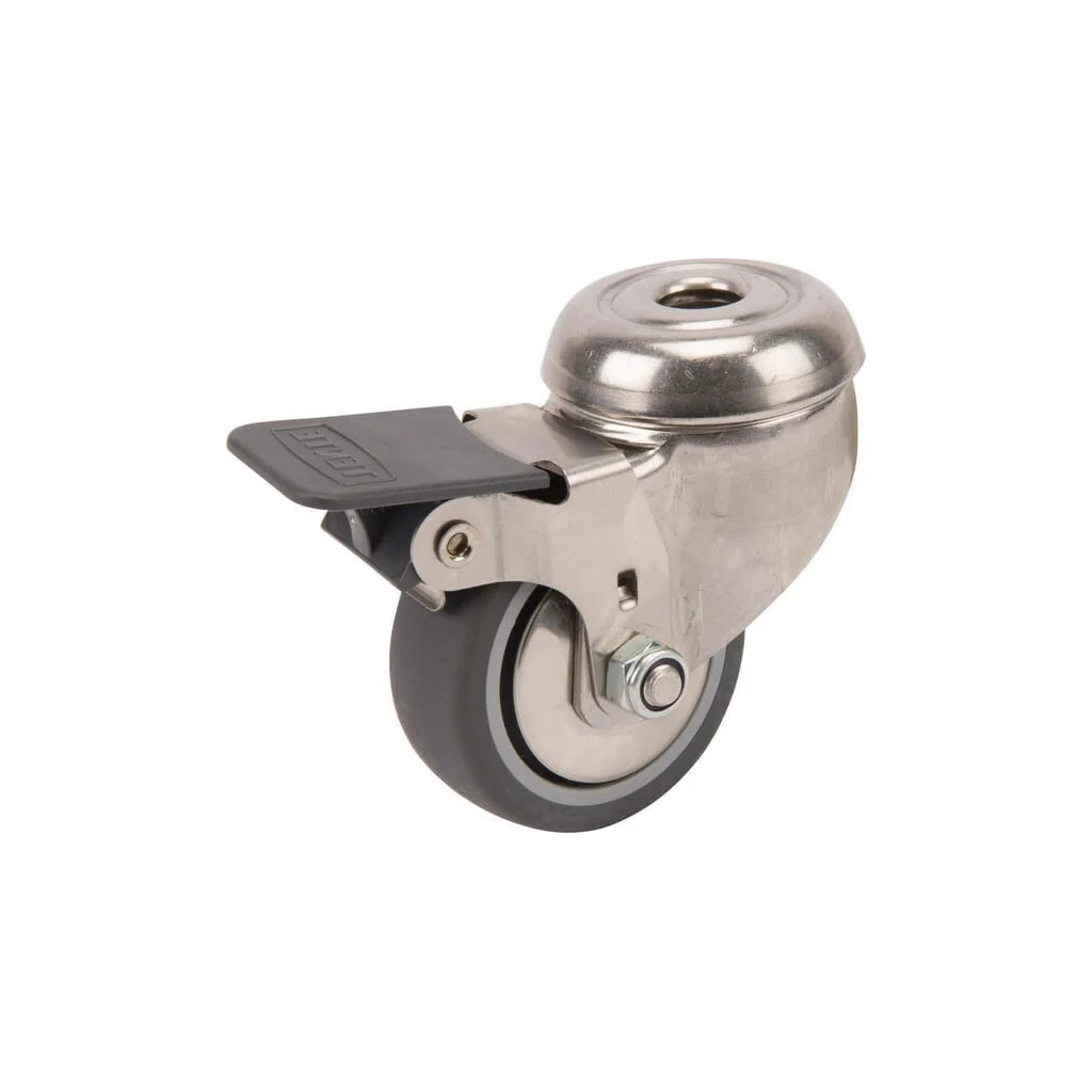 [AMAT2-193055] Roată pivotantă cu rolă cauciuc diametru 50x19mm cu frână oțel inoxidabil 1 orificiu pentru șurub sarcină 50kg Tente 7475PJH050P3011