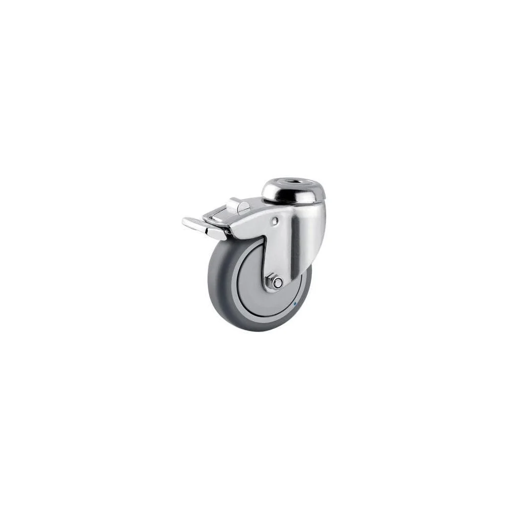 [AMAT2-193106] Roată pivotantă cu rolă cauciuc diametru 75x25mm cu frână oțel inoxidabil 1 orificiu pentru șurub sarcină 75kg Tente 7477PJC075P3011