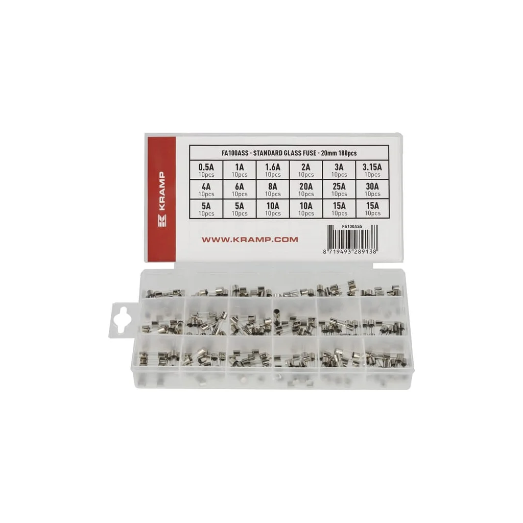 [AMAT2-301888] Cutie sortiment de siguranțe fuzibile din sticlă 20mm (180 buc) FS100ASS
