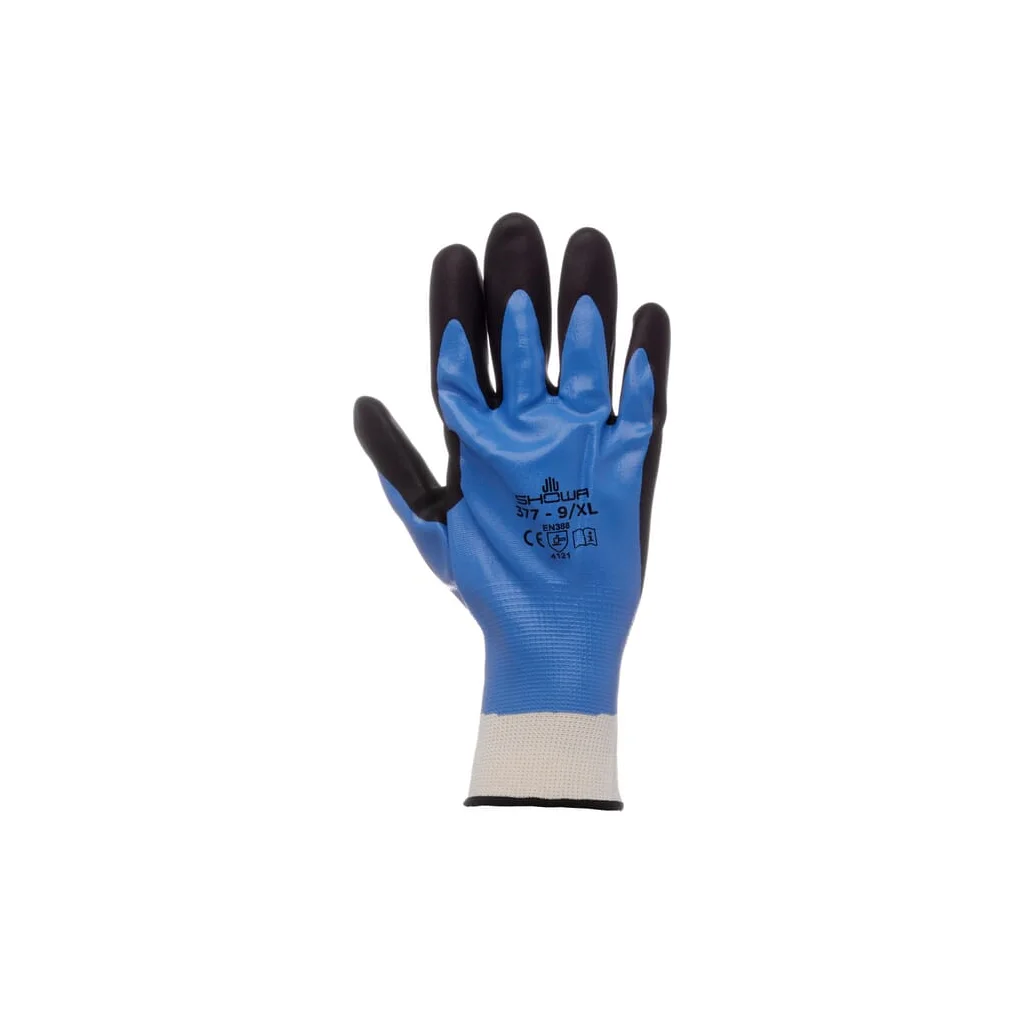 [AMAT2-317519] Mănuși de lucru albastru-negru Nailon/poliester 25cm lungime mărimea 8/L Acoperire spumă Showa HS3779