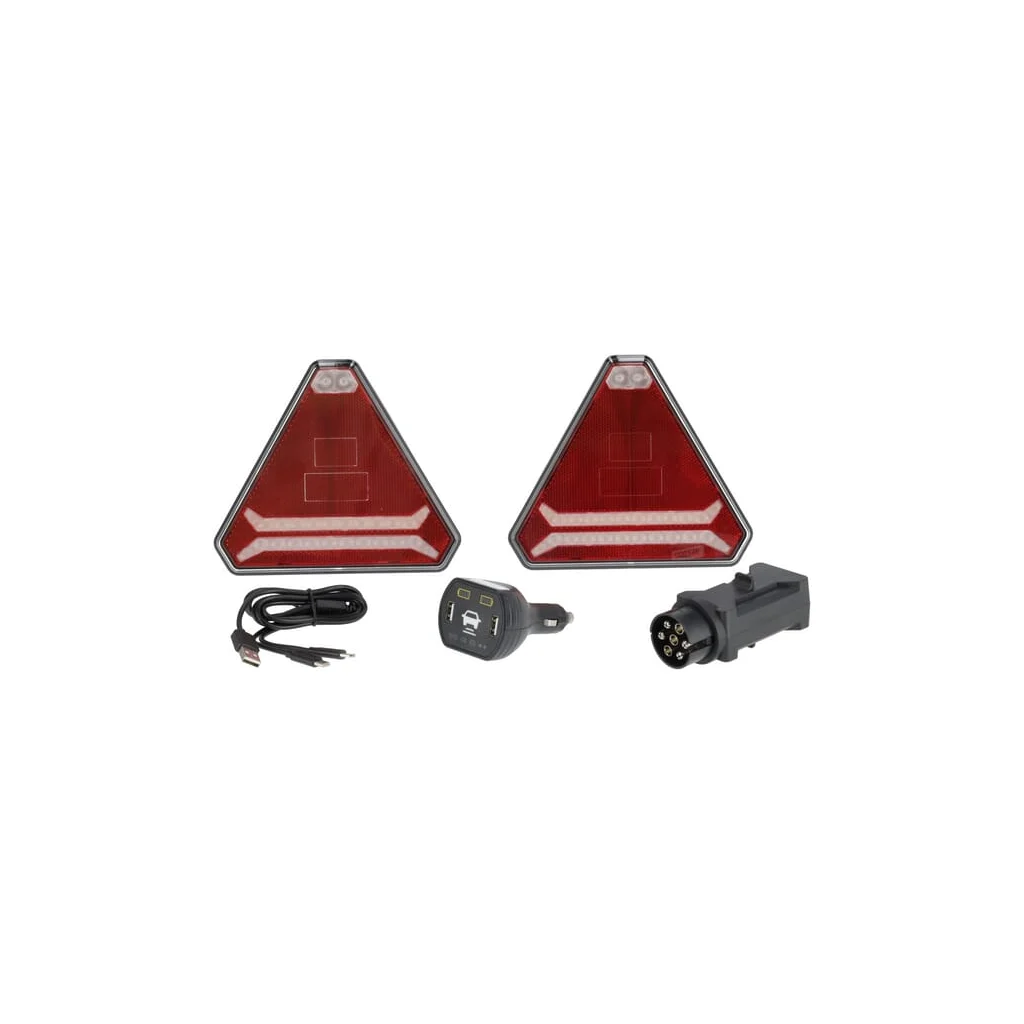 [AMAT2-335582] Set lămpi fără fir cu LED, triunghiulare, 12/24V, Li-ion, magnetic, 178,5x155mm, mufă cu 7 pini, Kramp LA60050