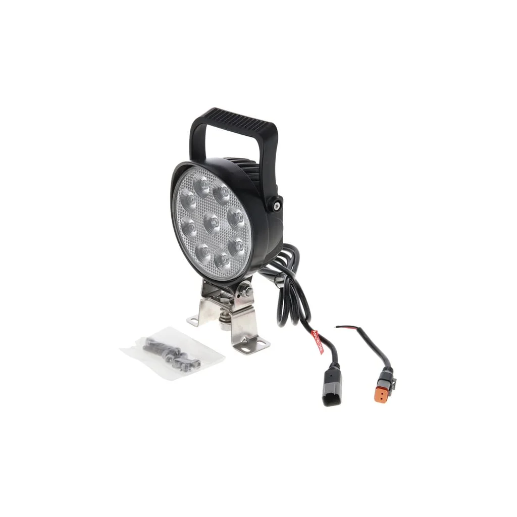 [AMAT2-336638] Lumină de lucru LED, 54W, 5100lm, rotundă, 12/24V, diametru 133x75mm, mufă Deutsch, Flood (inundație), 9 LED-uri, mâner+întrerupător LA10620