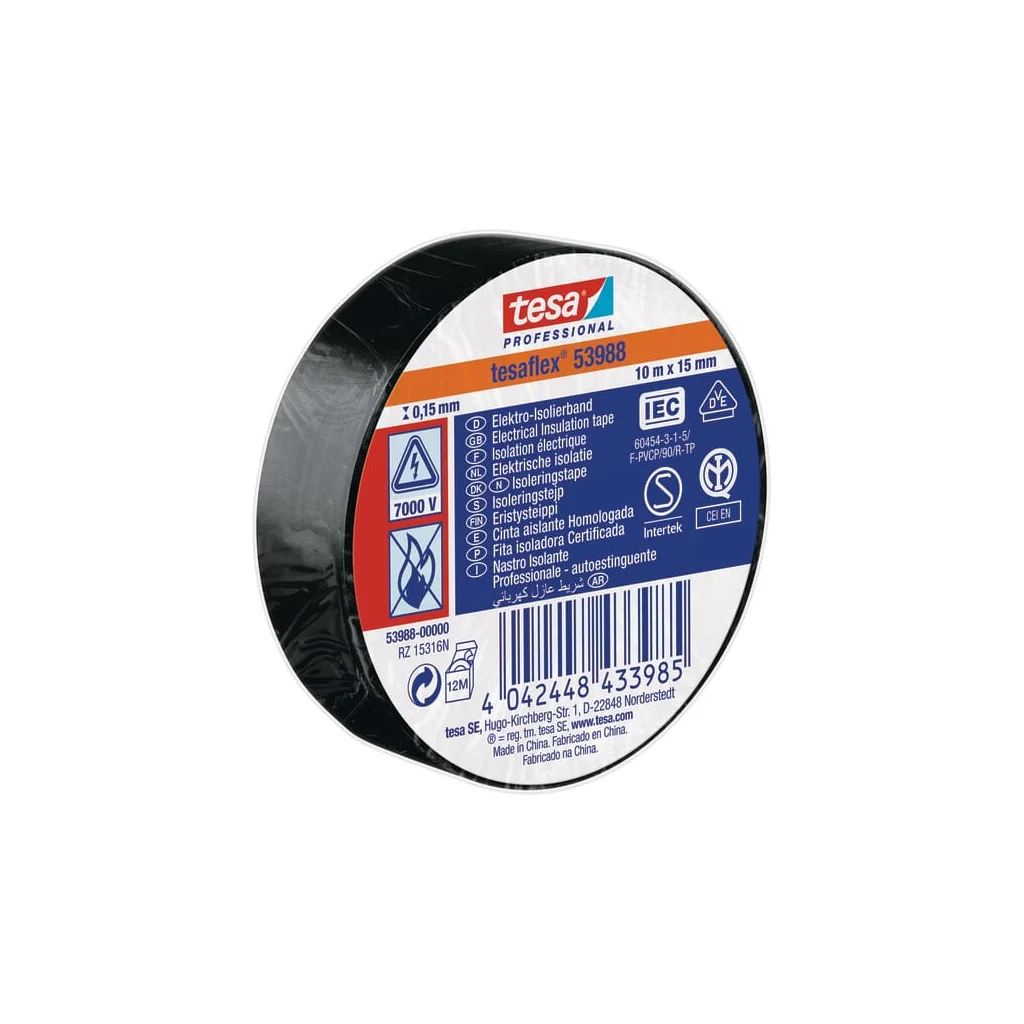 [AMAT2-397238] Bandă izolatoare, neagră, 10m x 15mm TesaFLEX® T539880000000