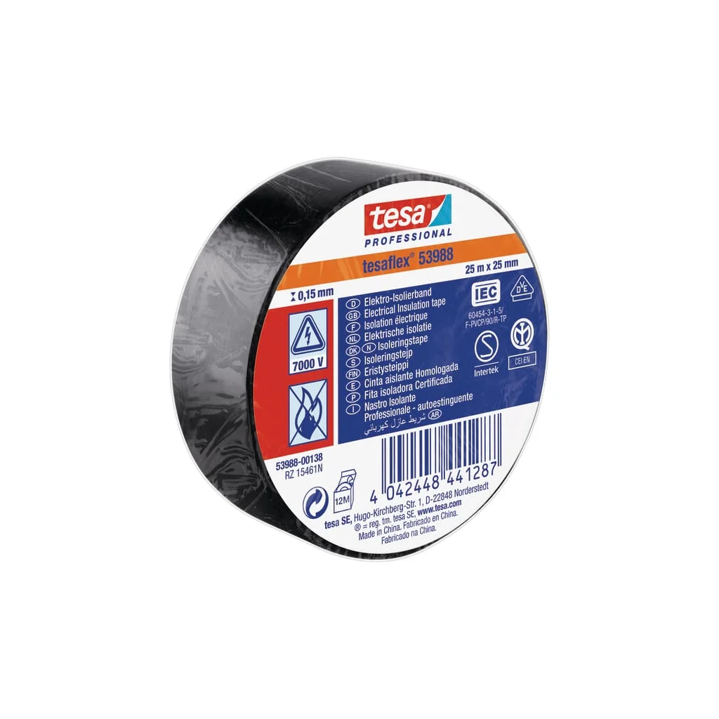 [AMAT2-397766] Bandă izolatoare, neagră, 25m x 25mm TesaFLEX® T539880013800