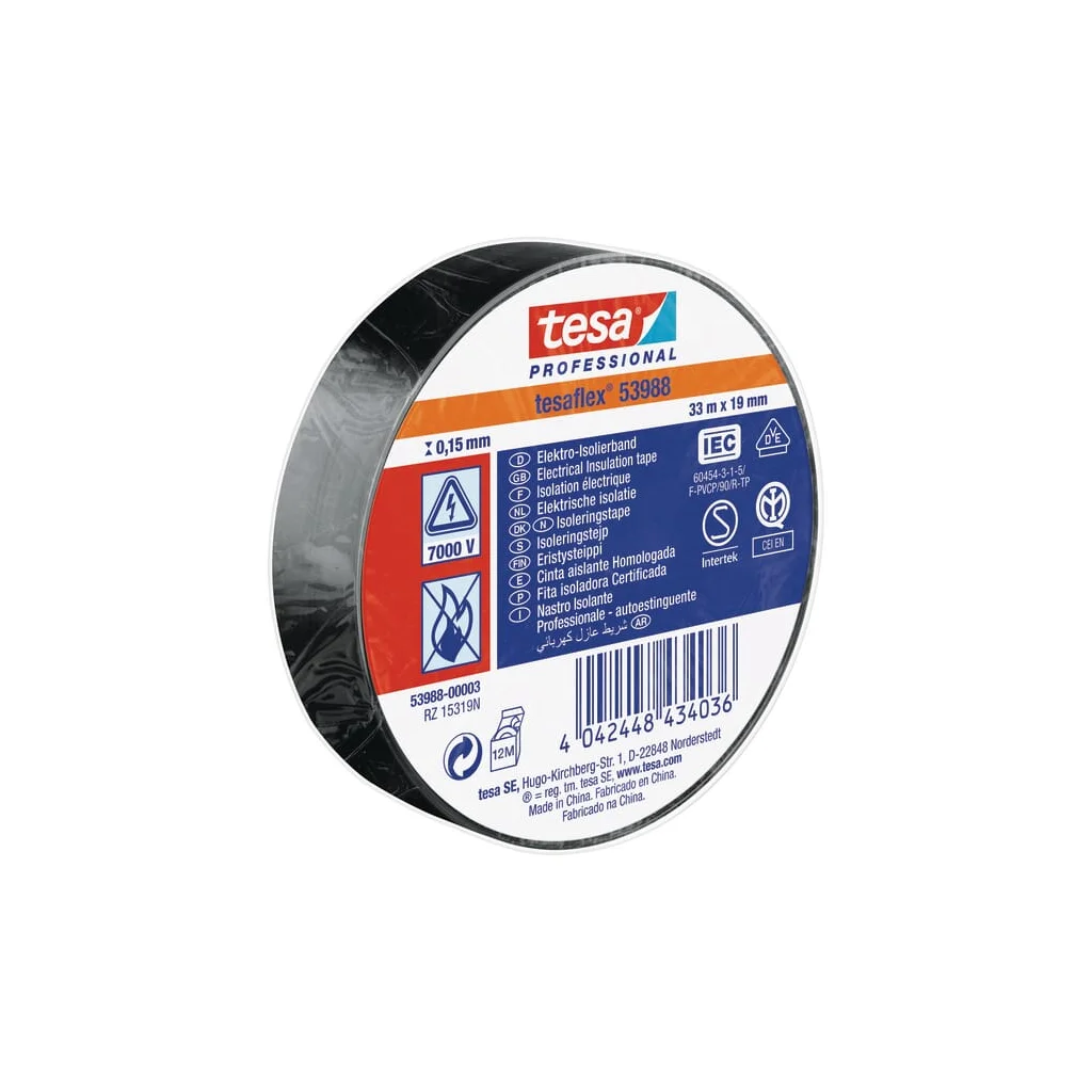 [AMAT2-398012] Bandă izolatoare, neagră, 33m x 19mm TesaFLEX® T539880000300