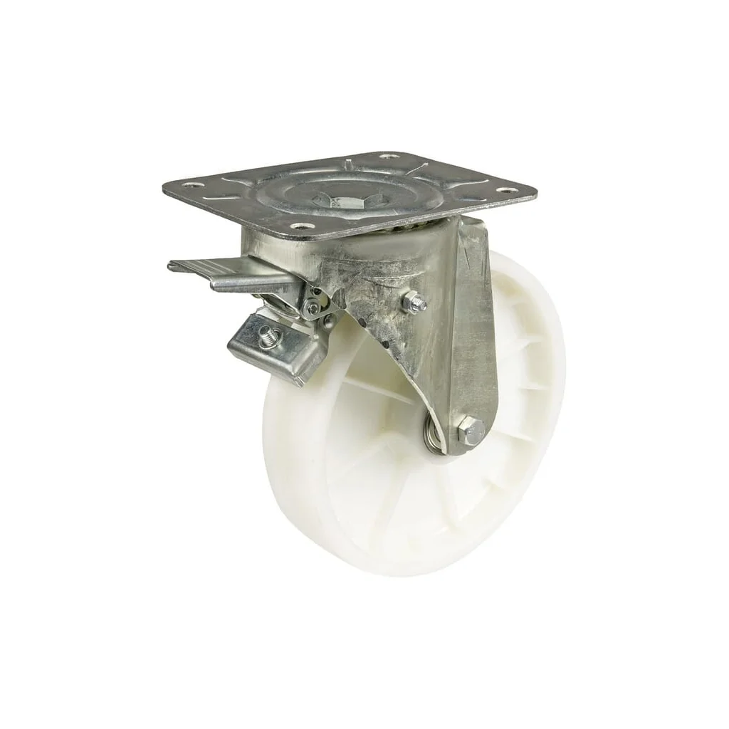 [AMAT2-424267] Roată pivotantă cu furcă, roată poliamidă: diametru 250x60mm, cu frână, fixare cu placă: 200x160mm, Sarcină: 400kg, Ro-Carr WH50NF250
