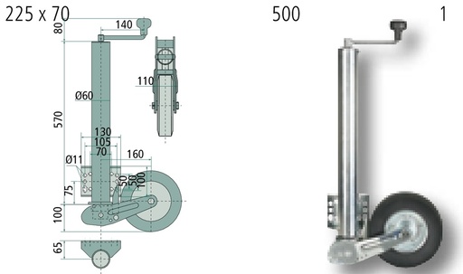 [AMAT3-101760] AL-KO Roata sprijin VK 60-BLH-255 SB - vollautomatisch klappbar