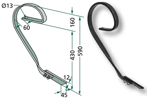 [AMAT3-104049] Dinte cultivator tractare - dreapta, complet cu brazdar