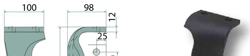 [AMAT3-103793] Dinte grapa rotativa - dreapta, ranforsat 300 x 100 x 12 mm