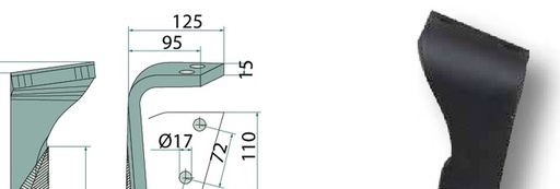 [AMAT3-104444] Dinte grapa rotativa - dreapta, ranforsat 320 x 110 x 15 mm MZ28B RE