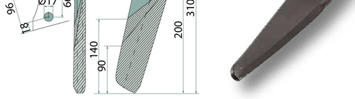 [AMAT3-104694] Dinte pentru grapa rotativa - stanga, intarit 316 x 100 x 15 mm KG - 30