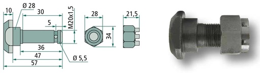 [AMAT3-105993] Șurub cu cap plat M20 - 12.9 35 mm