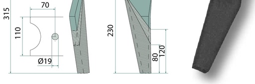 [AMAT3-104772] Dinte grapa rotativa - stanga, ranforsat 315 x 120 x 16 mm
