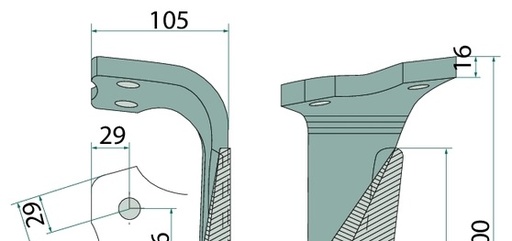 [AMAT3-104773] Dinte pentru grapa rotativa - dreapta, intarit 300 x 110 x 16 mm