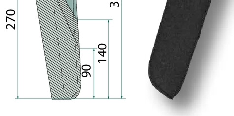 [AMAT3-104778] Dinte pentru grapa rotativa - stanga, intarit 350 x 110 x 14 mm