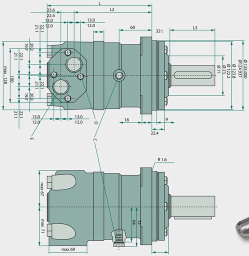 [AMAT3-116737] WHITE Motor hidraulic OMT 250 m. PTO-ax 201 mm