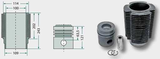 [AMAT3-129438] Set pistoane compl. - 3 inele, Ø 100 mm 35 x 85 mm bolturi camera de combustie Ø 56,7 mm adancime camera de combustie 24