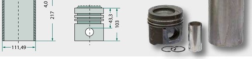 [AMAT3-129474] Piston cpl. Diametrul pistonului: 108,0 mm Diametrul camerei de combustie: 70,52 mm Șurub: 42 mm x 86 mm 3 inele de pist