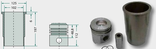 [AMAT3-130711] Set pistoane compl. - 3 inele, Ø 102 mm bolturi Ø 34,925 x 84,1 mm camera de combustie Ø 54 mm adancime camera de combus