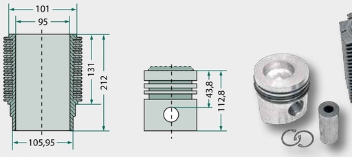 [AMAT3-131928] Set piston cpl. - 5 inele, diametru 98 mm, Diametru bolturi: 35 x 80 mm, Camera de combustie, diametru 24 mm