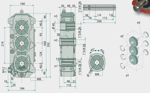[AMAT3-148980] BONDIOLI & PAVESI Transmisie cu roata frontala IMR4 • Welle konisch 1:10 • Länge 80 mm