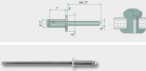 [AMAT3-155198] VE 500 Nituri oarbe cu cap plat 3,2x8 8 mm