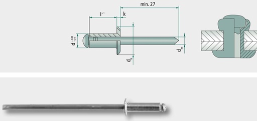 [AMAT3-155223] VE 250 Nituri oarbe cu cap plat 6,4x25 25 mm