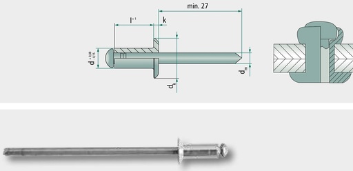 [AMAT3-155233] VE 500 Nituri oarbe cu cap inecat 4,8x12 12 mm