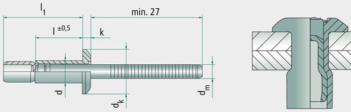[AMAT3-155285] VE 250 Nituri oarbe cu cap plat 6,4x19 19 mm