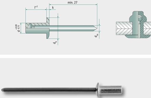 [AMAT3-155313] VE 500 Nituri oarbe cu cap plat 3,2x8 8 mm