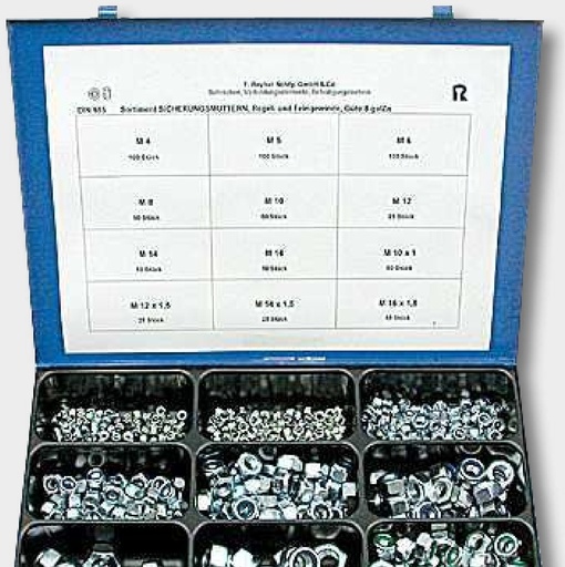 [AMAT3-153823] Sortiment piulite de blocare - Continut: 12 dimensiuni M 4; M 5; M 6; M 8; M 10; M 12; M 14; M 16M 10 x 1; M 12 x 1,5; M