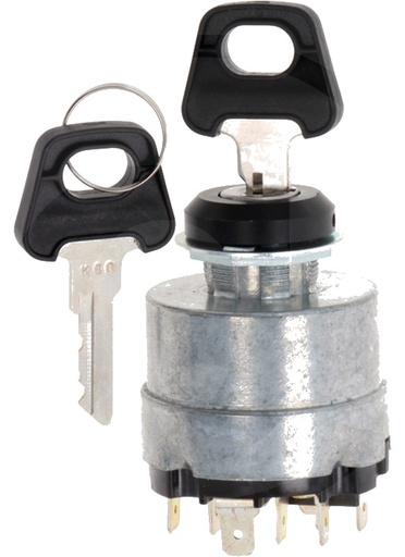 [AMAT3-159686] Comutator bujie incandescentă K80 12 V / 24 V, cu 2 chei turnate, Circuit: P, 0, 1, 2, 3, Racord: Fișă plată