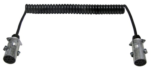 [AMAT3-160905] Bobina elicoidala negru, 7 poli (6 x 1 + 1 x 1,5 mm²), lungime de lucru aprox. 4,0 m, 37 spire, cu 2 fișe metalice 24V -