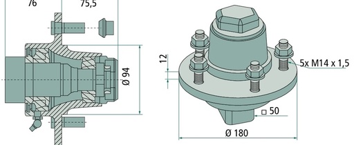 [AMAT3-166435] Butuc roata - 5/93,5/140 M14 50 x 50