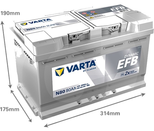 [AMAT3-171458] Varta Blue Dynamic EFB N80 580500080D842 - Baterie de pornire pentru sisteme start-stop, umplută și încărcată, fără într