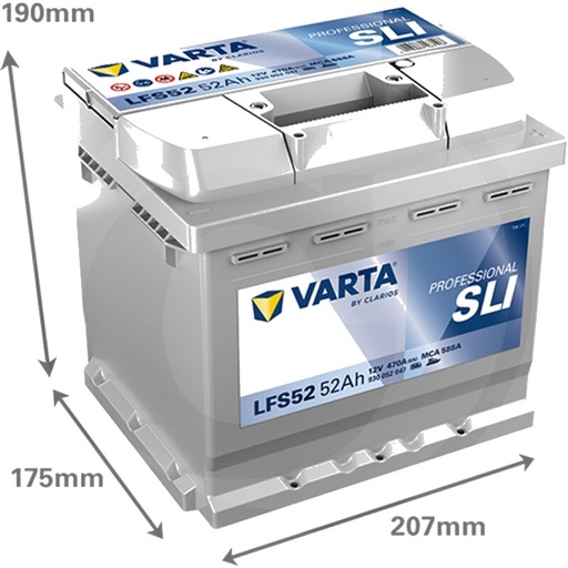[AMAT3-171474] Varta Baterie de pornire 12V / 52Ah - Baterie de pornire, fără întreținere, ideală pentru motoarele de ambarcațiuni