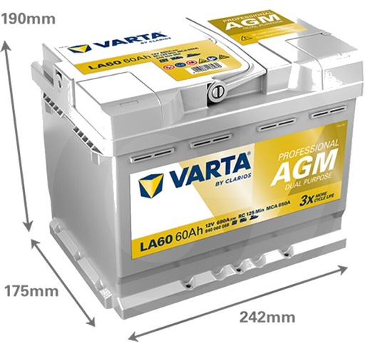 [AMAT3-171485] Varta Baterie de pornire 12V 60Ah - Baterie de pornire / alimentare, ideală pentru utilizare sezonieră