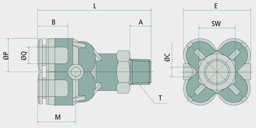 [AMAT3-172488] B-YE2-6-1/4-KU Racord tip Y cu filet ext R 1/4"