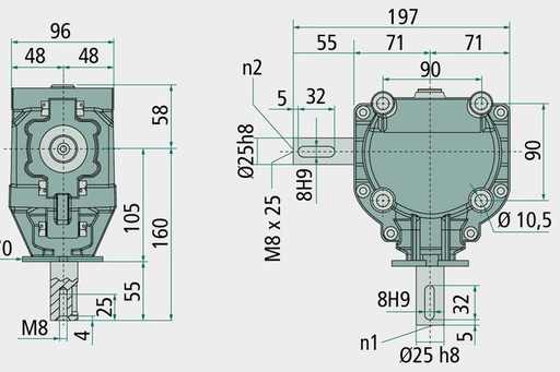 [AMAT3-175438] Transmisie carcasa din fonta de aluminiu roti conice paralele cu zimtare dreapta si intarite Valoare turatie: n = 3000 1