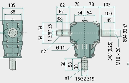 [AMAT3-175440] Transmisie carcasa din fonta de aluminiu roti conice paralele cu zimtare dreapta si intarite rulaj liber standard dreapt