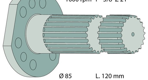 [AMAT3-189090] Capat final pentru priza de putere Lungime: 120 mm 1 3/8 ", 21 caneluri 8 orificii pentru 1000 turatii/min.