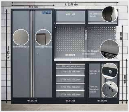 [AMAT3-200845] Kunzer Modul pentru atelier MB 1 - Lățime de 2.280 mm, cu blat de lucru din lemn
