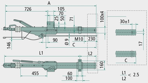 [AMAT3-205211] AL-KO Sistem comanda - mit Deichselprofil gerade 950 bis 1.600 kg